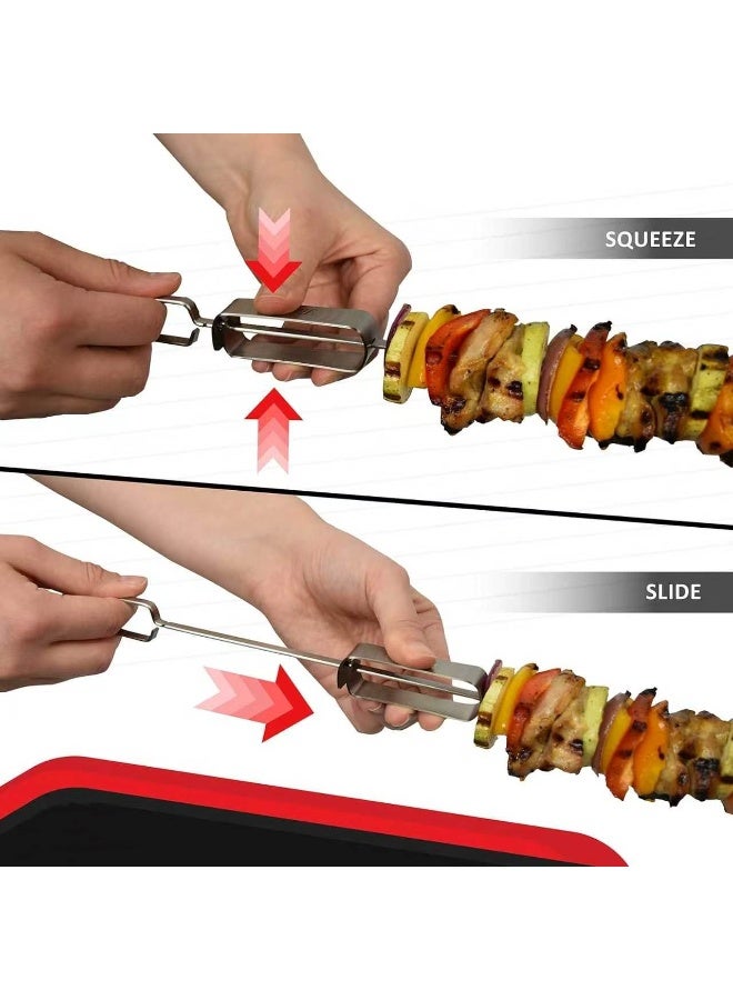 6 Pack Stainless Steel Flat BBQ Skewers with Push Bar, 14.96 inch Long Shish Kabob Sticks - Image 4