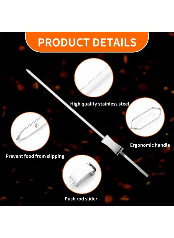 6 Pack Stainless Steel Flat BBQ Skewers with Push Bar, 14.96 inch Long Shish Kabob Sticks - Image 3