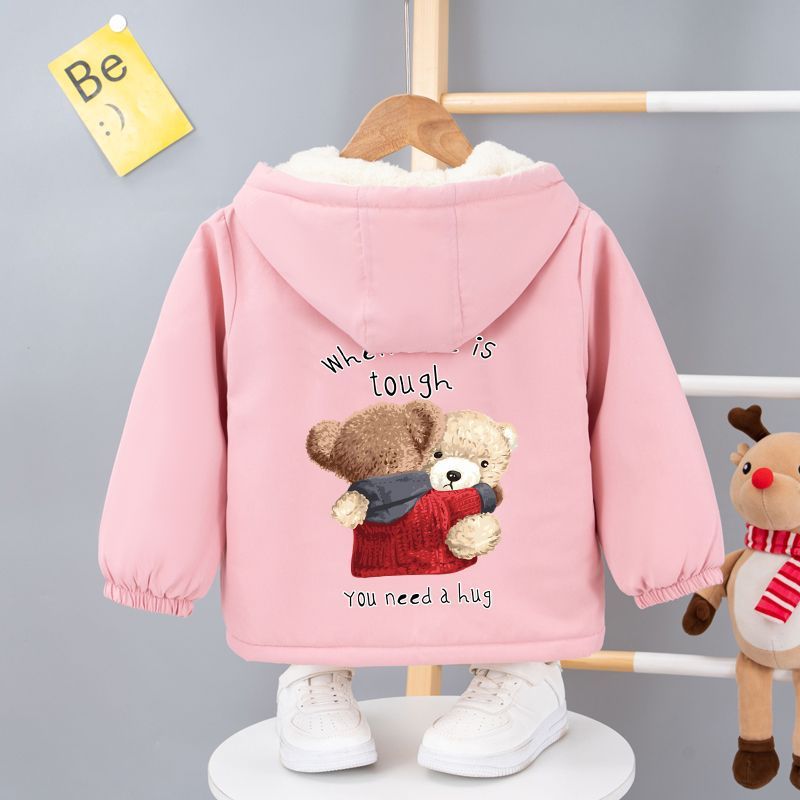 2024 Explosions Fleece-Lined Baby New Style Children'S Cardigan Casual Fleece-Lined Thick Hooded Top - Image 4