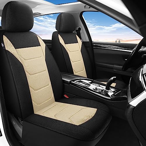 Pariiaotin 3D Air Mesh Car Seat Cover Full Sets Washable and Breathable Premium Cloth Automotive Vehicle Seat Covers for Cars Interior, Universal Fit for Most Cars, Sedan, Truck, SUV(Black/Beige) - Image 2