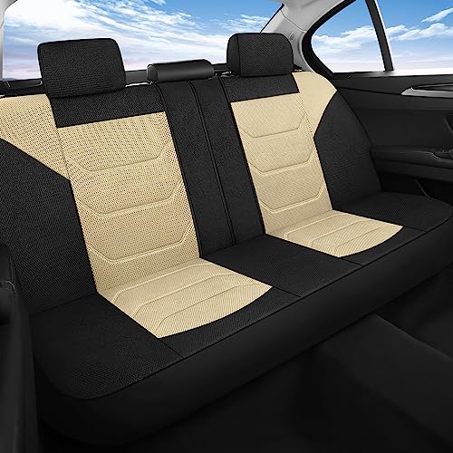 Pariiaotin 3D Air Mesh Car Seat Cover Full Sets Washable and Breathable Premium Cloth Automotive Vehicle Seat Covers for Cars Interior, Universal Fit for Most Cars, Sedan, Truck, SUV(Black/Beige) - Image 3
