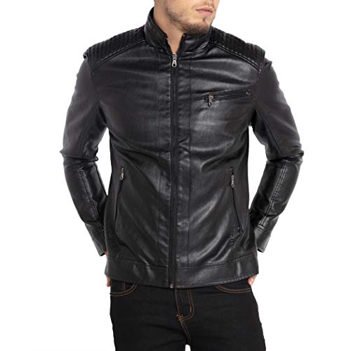 WULFUL Men's Stand Collar Leather Jacket Motorcycle Lightweight Faux Leather Outwear - Image 5