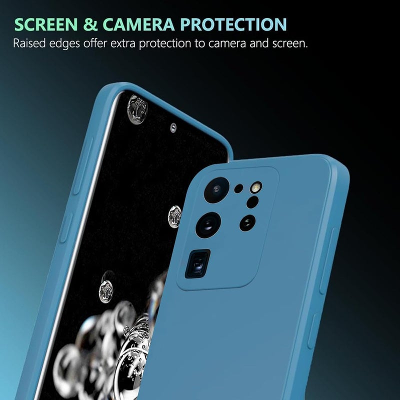 UltiUnison غطاء هاتف سيليكون لـ Samsung Galaxy S20 Ultra، غطاء هاتف ناعم ورقيق من السيليكون مع بطانة من الألياف الدقيقة، غطاء هاتف مقاوم للصدمات لـ Samsung Galaxy S20 Ultra (أزرق) - Image 4