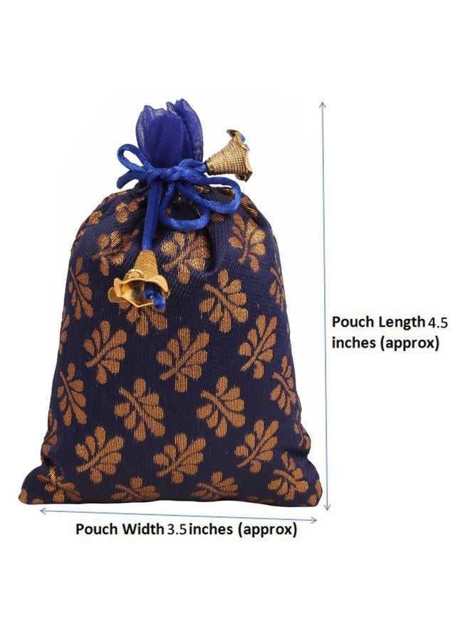 Touchstone Drawstring Bags Traditional Indian Handcrafted in Mimosa leaf Pattern Brocade fabric. Perfect for Gifts Jewelry Weddings Sweet Distribution Set of 9 Vibrant Multicolor Pouches Purses. - Image 2