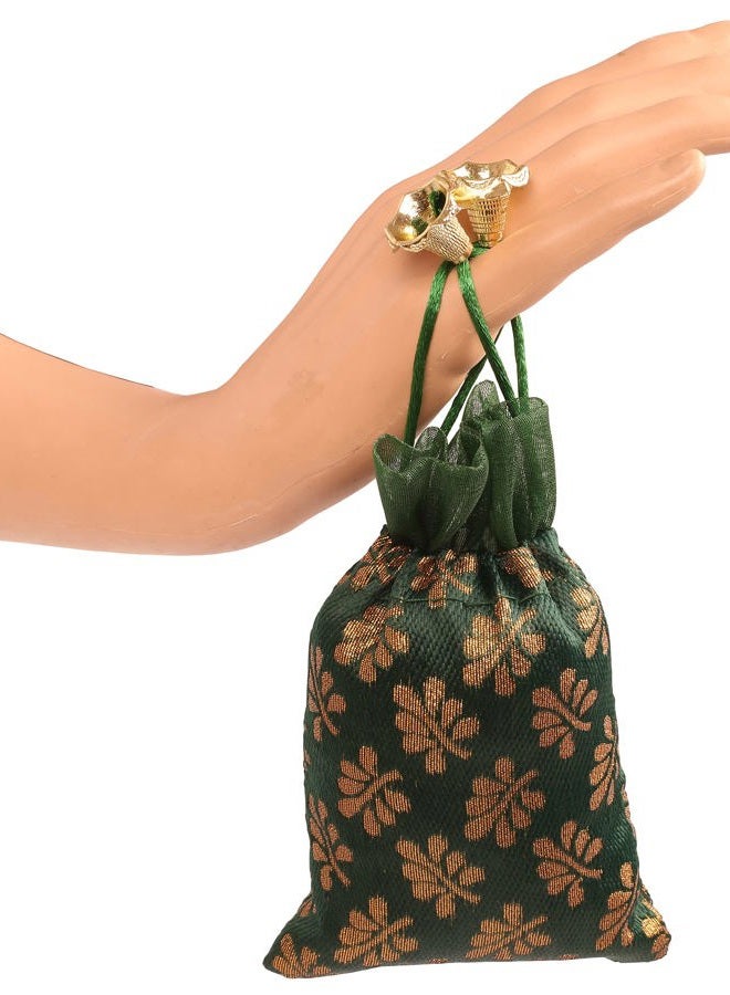 Touchstone Drawstring Bags Traditional Indian Handcrafted in Mimosa leaf Pattern Brocade fabric. Perfect for Gifts Jewelry Weddings Sweet Distribution Set of 9 Vibrant Multicolor Pouches Purses. - Image 5