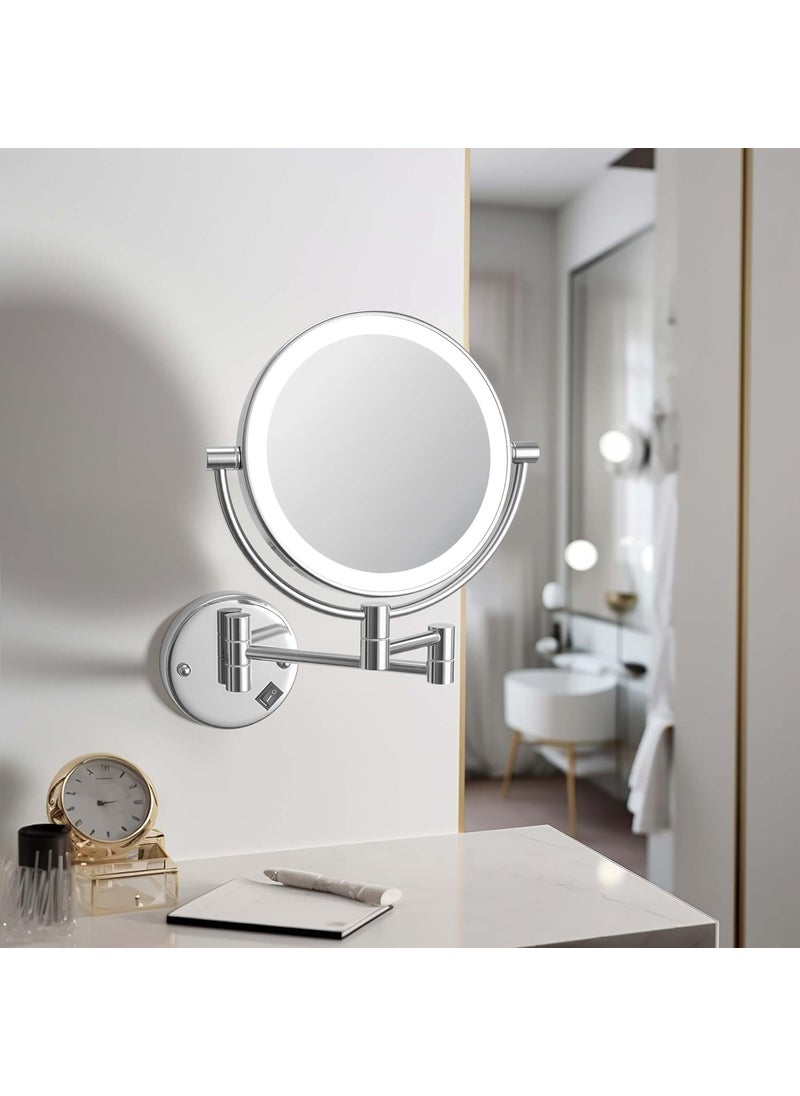 ELECRANGE ELECRANGE LED Makeup Mirror Shaving Mirror for Bathroom with Led Light Magnifying Mirror for Bathroom with LED Light 10X Magnifying Dual Side Foldable Mirror 8 Inch Chrome  - Image 2