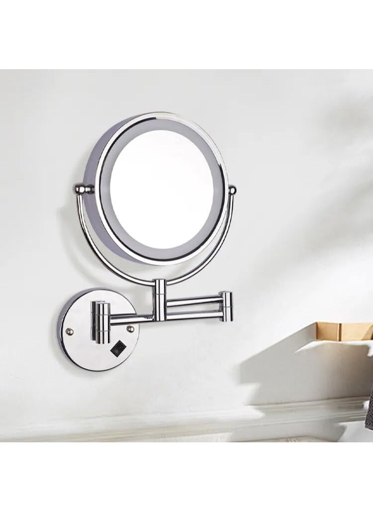 ELECRANGE ELECRANGE LED Makeup Mirror Shaving Mirror for Bathroom with Led Light Magnifying Mirror for Bathroom with LED Light 10X Magnifying Dual Side Foldable Mirror 8 Inch Chrome  - Image 3