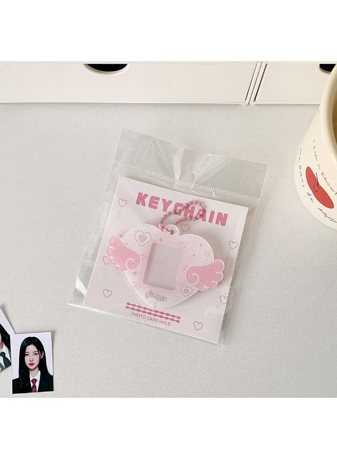 NIBEMINENT 1 - Piece Love Wings Kpop Photo Card Holder Pendant Key Chain ID Badge Holder ID Card Holder Photo Card Protector for School ID Office ID Access Card for Women Girls - Image 1