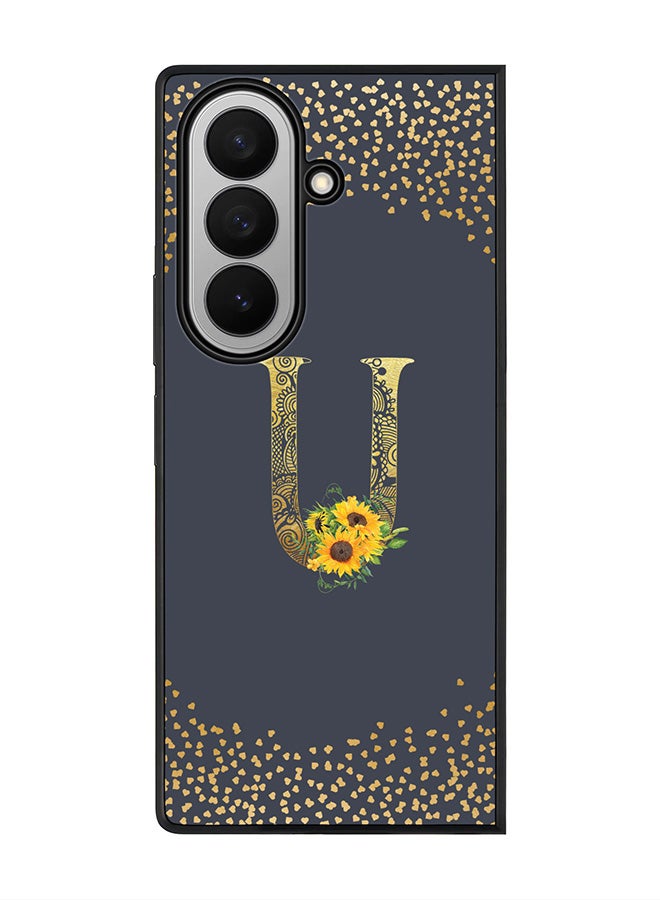 Stylizedd For Samsung Galaxy Z Fold7 Case,Slim fit Camera Protection, Shockproof Thin Phone cover  - Custom Floral Monogram - U  (Grey )