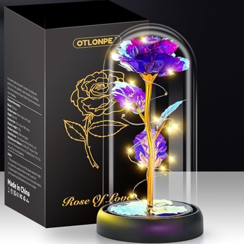 Otlonpe Mothers Day Flowers Gifts for Mom from Daughter Son, Preserved Forever Glass Light Up Rose Gifts for Grandma Wife Women Girlfriend Sister, Teacher Appreciation Graduation Gift for Her (Purple) - Image 1