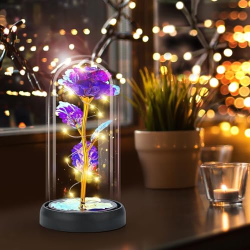 Otlonpe Mothers Day Flowers Gifts for Mom from Daughter Son, Preserved Forever Glass Light Up Rose Gifts for Grandma Wife Women Girlfriend Sister, Teacher Appreciation Graduation Gift for Her (Purple) - Image 4