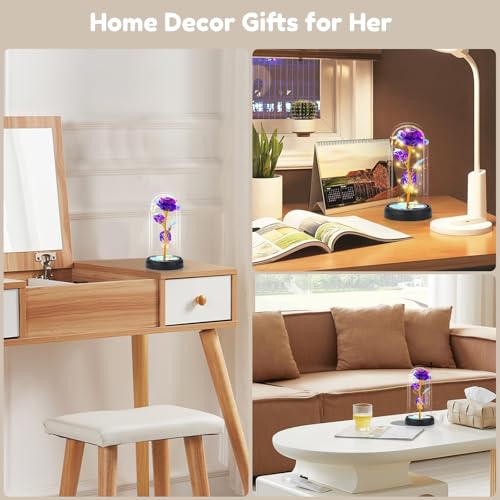 Otlonpe Mothers Day Flowers Gifts for Mom from Daughter Son, Preserved Forever Glass Light Up Rose Gifts for Grandma Wife Women Girlfriend Sister, Teacher Appreciation Graduation Gift for Her (Purple) - Image 5