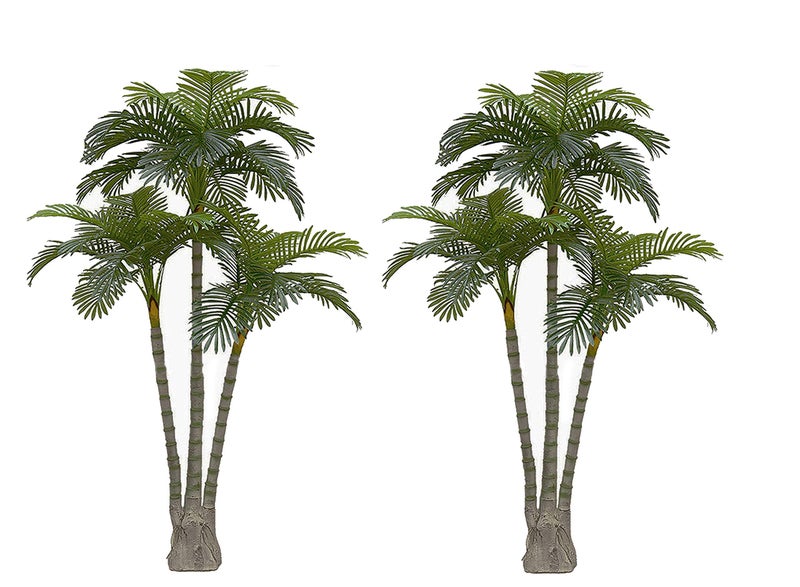 AMERIQUE AMERIQUE Pair Gorgeous 63 Feet Standable Triple Trunk Artificial Palm Tree Real Touch Technology with UV Protection Super Quality Green Pack of 2  - Image 1