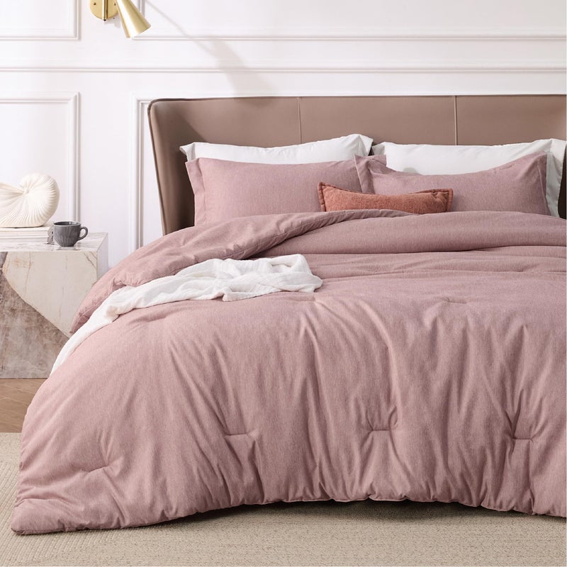 Bedsure Full Comforter Set - Dusty Rose Full Size Comforter, Soft Bedding for All Seasons, Cationic Dyed Bedding Set, 3 Pieces, 1 Comforter (82"x86") and 2 Pillow Shams (20"x26"+2") - Image 1