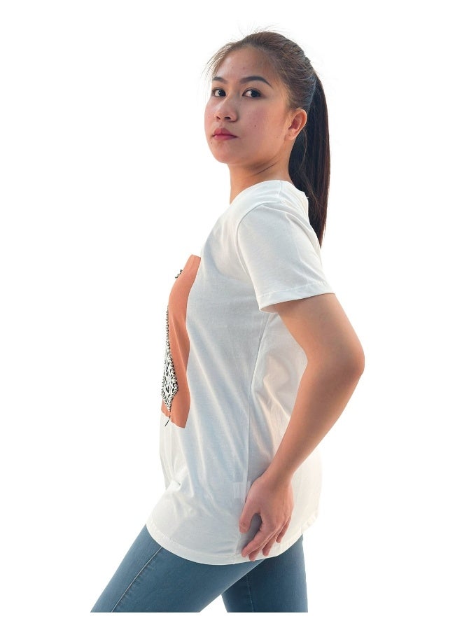 JOANNA JOANNA W203040 Women's Lady Design Round Neck Short Sleeve T-Shirt - White - Image 2