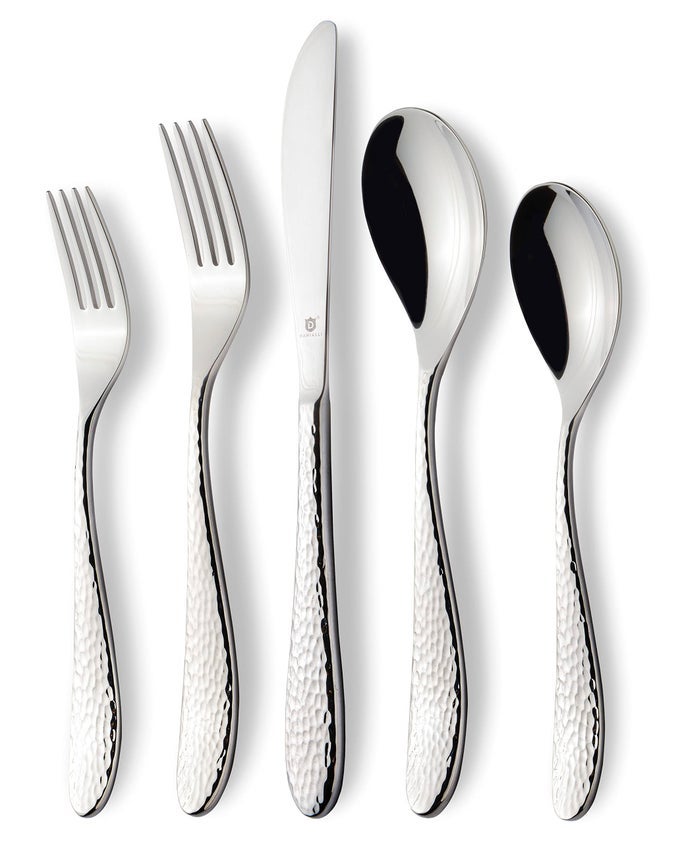 PREMIUM 1810 STAINLESS STEEL FLATWARE FIDENZA FIDENZA HAMMERED MARETTIMO MARETTIMO HAMMERED AND MEZZANO ENGRAVED COLLECTIONS 20PIECE MARETTIMO HAMMERED