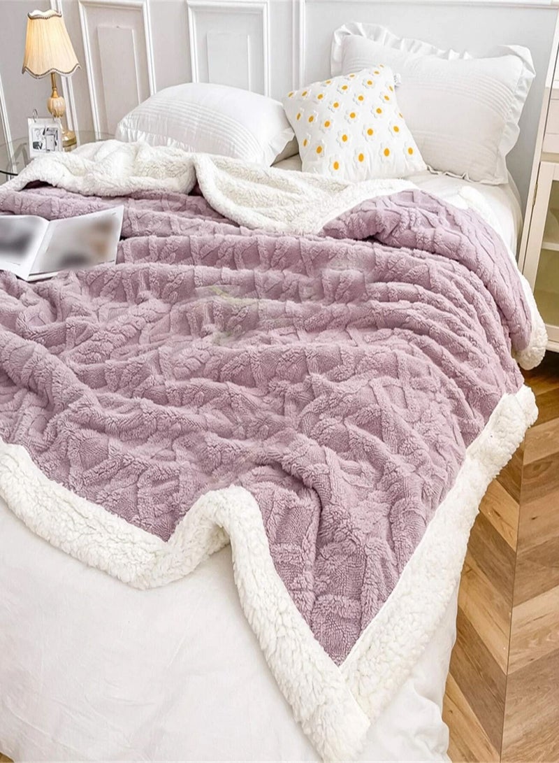 بطانية شتوية سميكة مزدوجة الطبقات، بطانيات صوف شيربا ناعمة ودافئة، منقوشة هندسية، بطانية من الكشمير، بطانية من جلد الحمل، هدية للبنات - Image 2