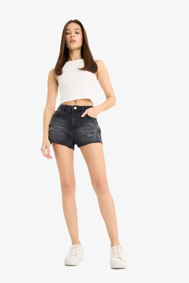 DeFacto High Waist Cut-Off Denim Shorts