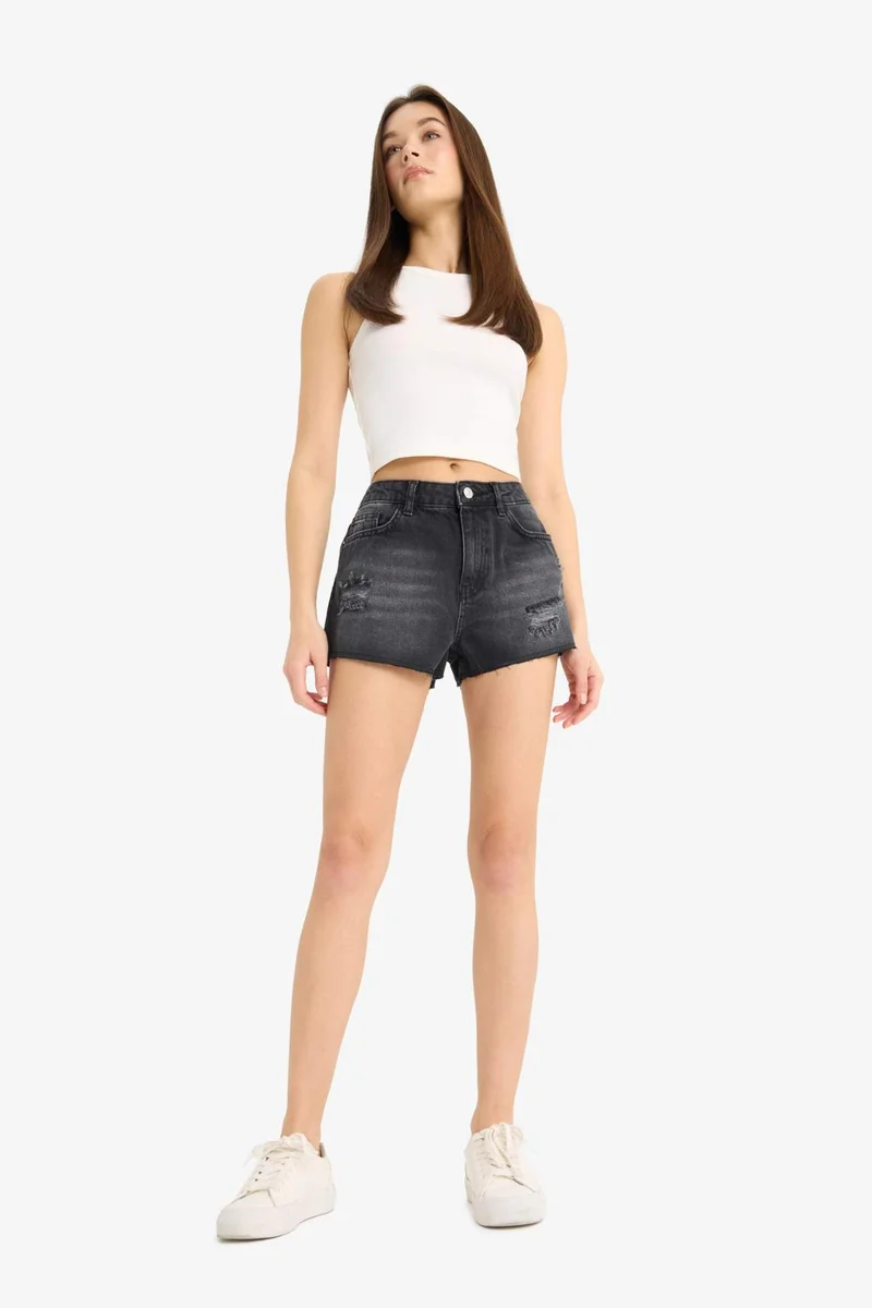 DeFacto High Waist Cut-Off Denim Shorts