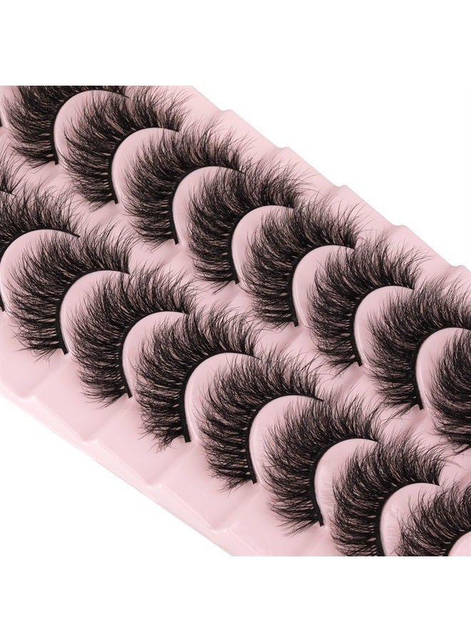 wiwoseo False Eyelashes Natural Wispy Faux Mink Lashes Fluffy Curly Crossing 16MM 3D Effect Eyelashes 10 Pairs Pack - Image 1