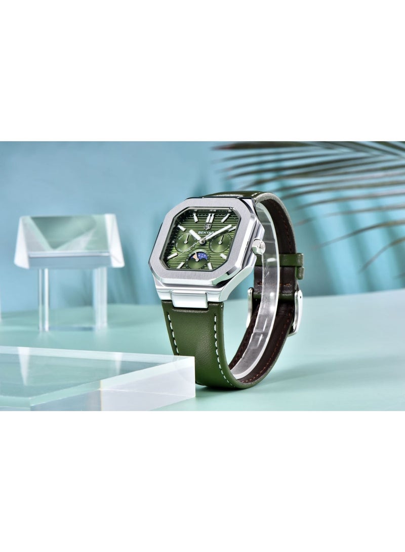 BENYAR Watches for Men Luxury Quartz Water Resistant Watch Men's Chronograph Genuine Leather Strap 5221 - Image 4