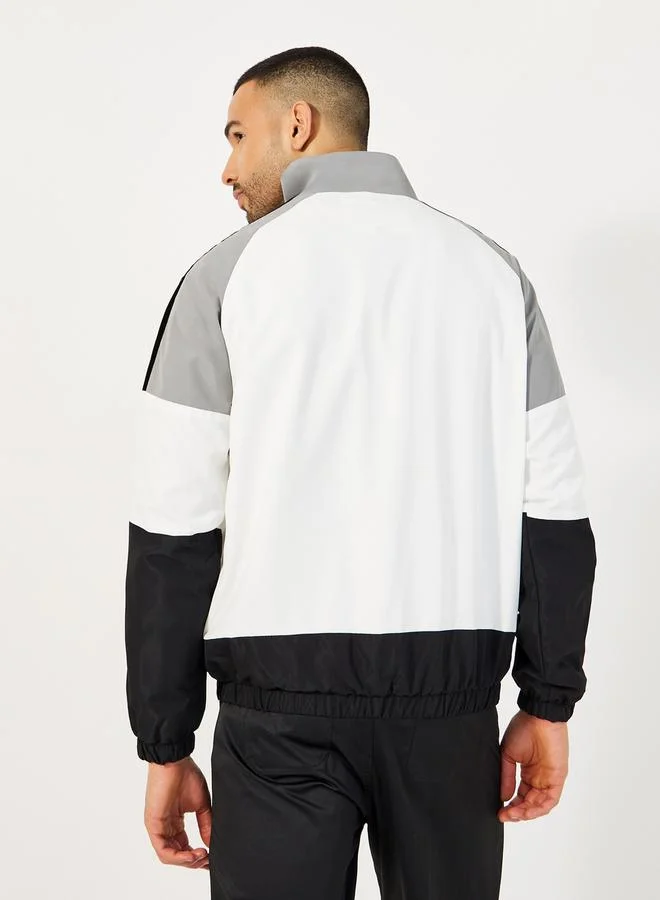 Styli Retro Color Block Windbreaker Jacket with Patch Detail