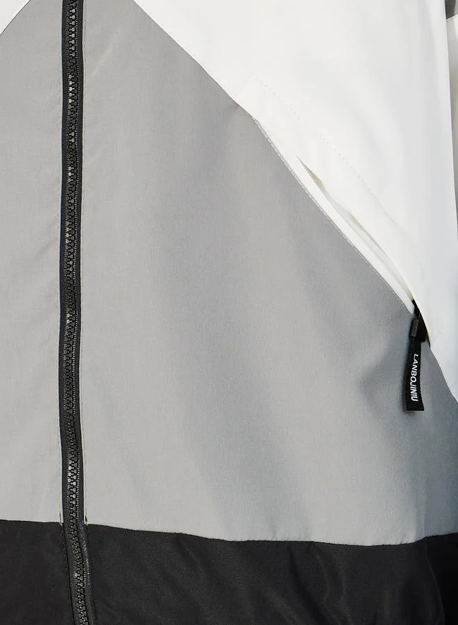 Styli Retro Color Block Windbreaker Jacket with Patch Detail