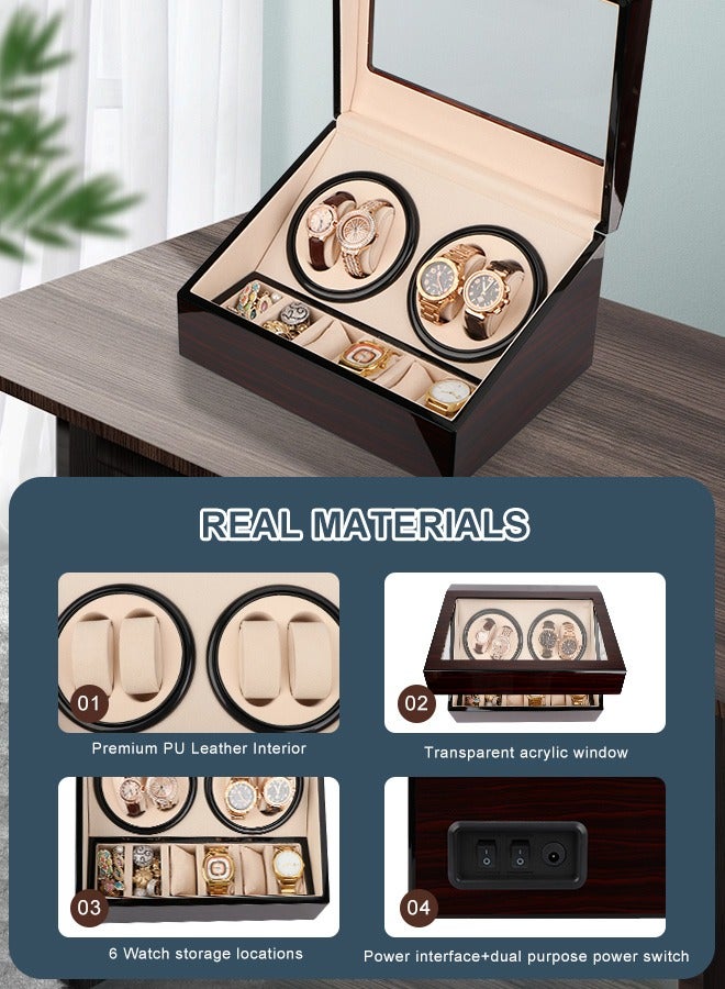 HomarKet Technology Automatic Watch Winder,4+6 Automatic Watch Winder Storage Display Box,Quiet Mabuchi Motor,Luxury Watch Winder Case for Lady and Man Watches- AC Adapter (PU)  - Image 3
