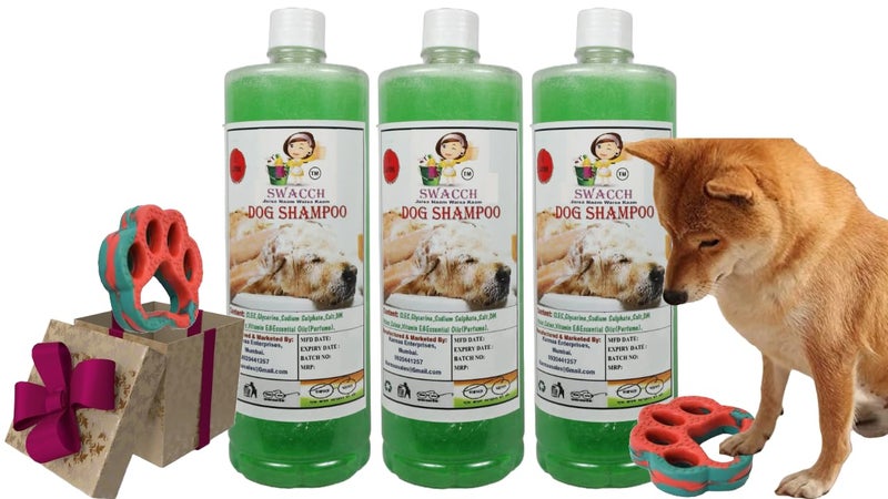 swacch Dog Shampoo + Paw Shape I Rubber Dog Toy for Training and Interactive I Durable & Safe I Combo Pack I 3 Litre Neem Alovera - Image 1