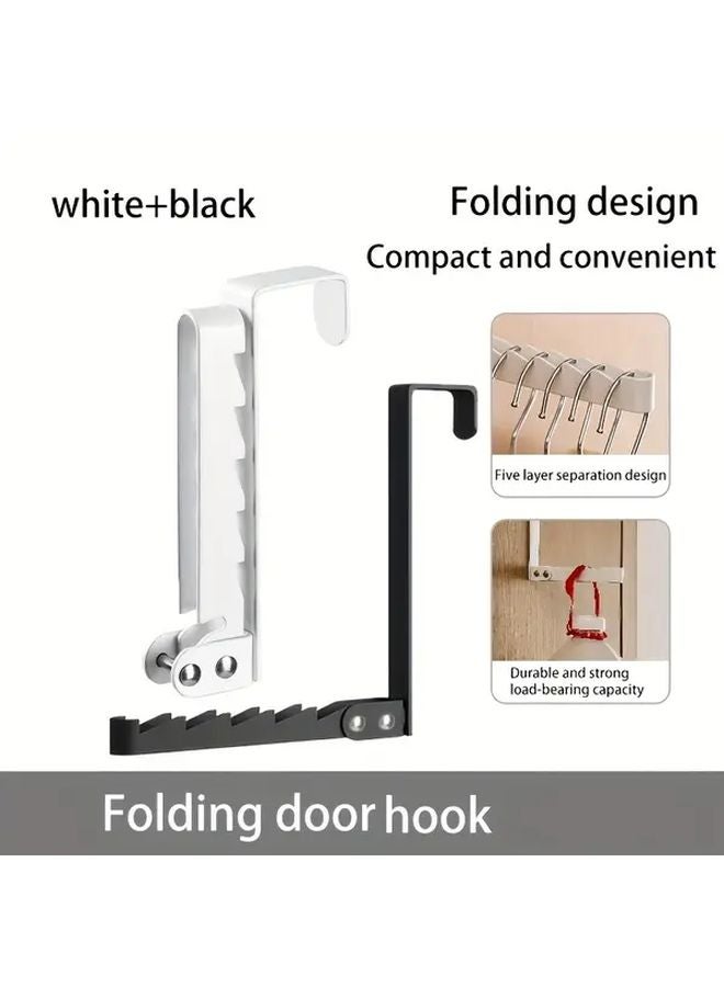 الخطافات البيضاء القابلة للطي فوق الباب، رف تخزين متين منظّم - Image 5