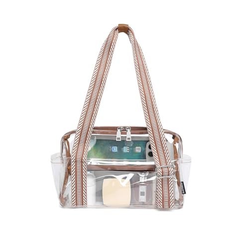 BAVERGE Small Gym Bag for Women Clear Mini Duffle Bag Stadium Approved Lightweight Waterproof Cute Tote for Girls Workout Sport Travel Clear Brown - Image 1