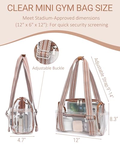 BAVERGE Small Gym Bag for Women Clear Mini Duffle Bag Stadium Approved Lightweight Waterproof Cute Tote for Girls Workout Sport Travel Clear Brown - Image 3