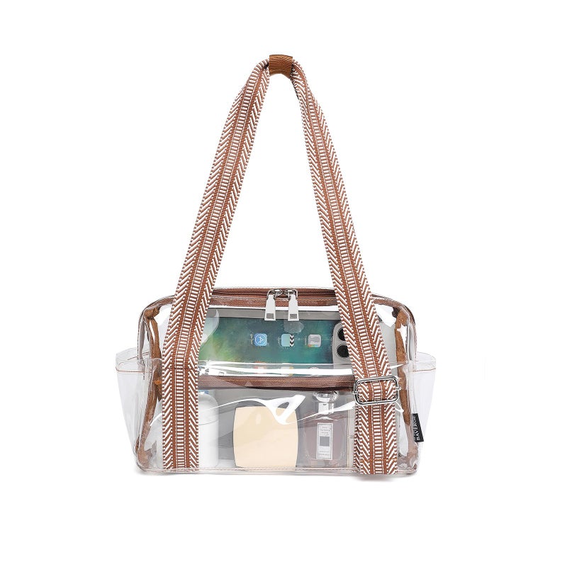 BAVERGE Small Gym Bag for Women Clear Mini Duffle Bag Stadium Approved Lightweight Waterproof Cute Tote for Girls Workout Sport Travel Clear Brown - Image 2