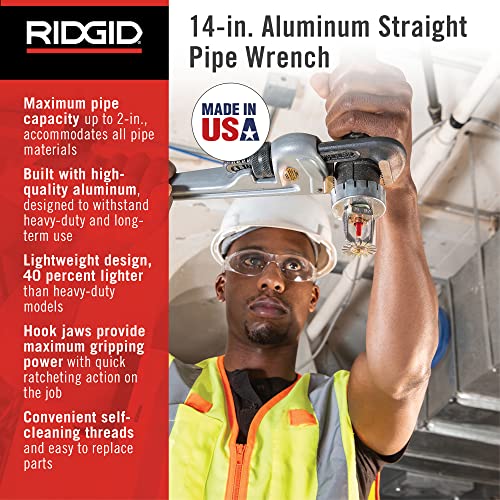 RIDGID 31095 Model 814 Aluminum Straight 14 Plumbing Pipe Wrench Silver Made in the USA - Image 3