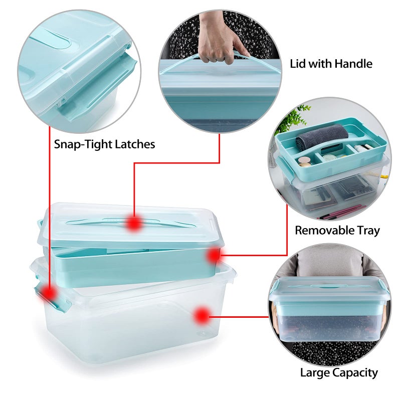 BTSKY صندوق BTSKY القابل للتكديس والحمل، حاوية تخزين بلاستيكية شفافة، صندوق أدوات منزلية قابل للتكديس مع صينية قابلة للإزالة، حاوية تخزين متعددة الأغراض لتنظيم القرطاسية، الخياطة، مستلزمات الحرف الفنية (أزرق) - Image 5