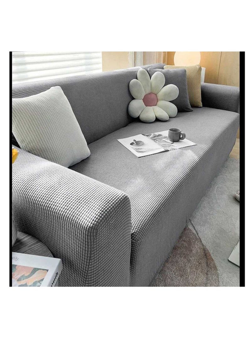 Interlock Velvet Lycra Sofa Cover Set, 4 Pieces - Gray