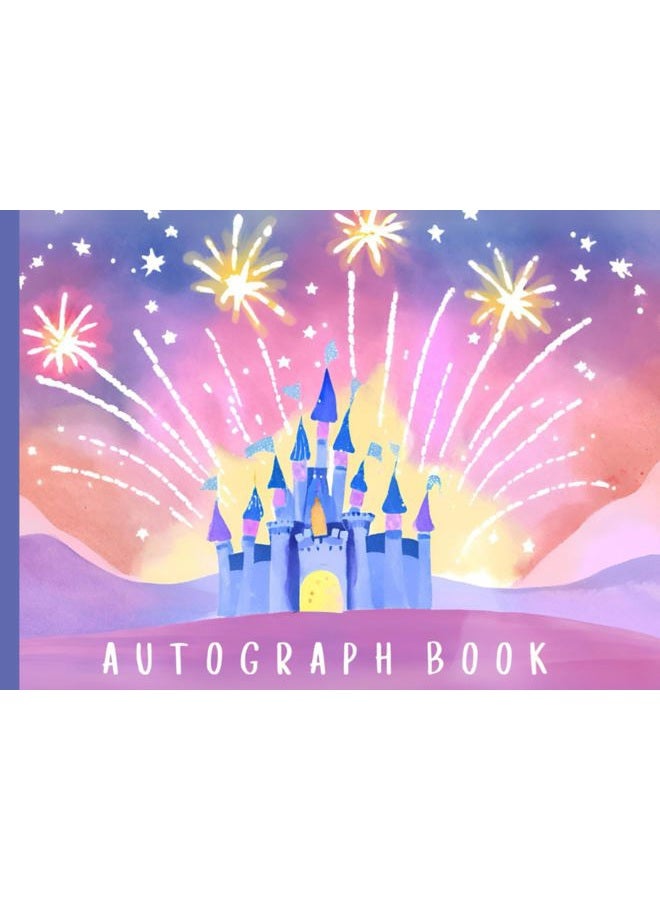 كتاب توقيعات للأطفال الصغار: دفتر ملاحظات صغير/ألبوم قصاصات للتوقيعات والصور/صور شخصيات وحدائق الأميرات. تذكار للفتيات الصغيرات بغطاء قلعة بنفسجية.