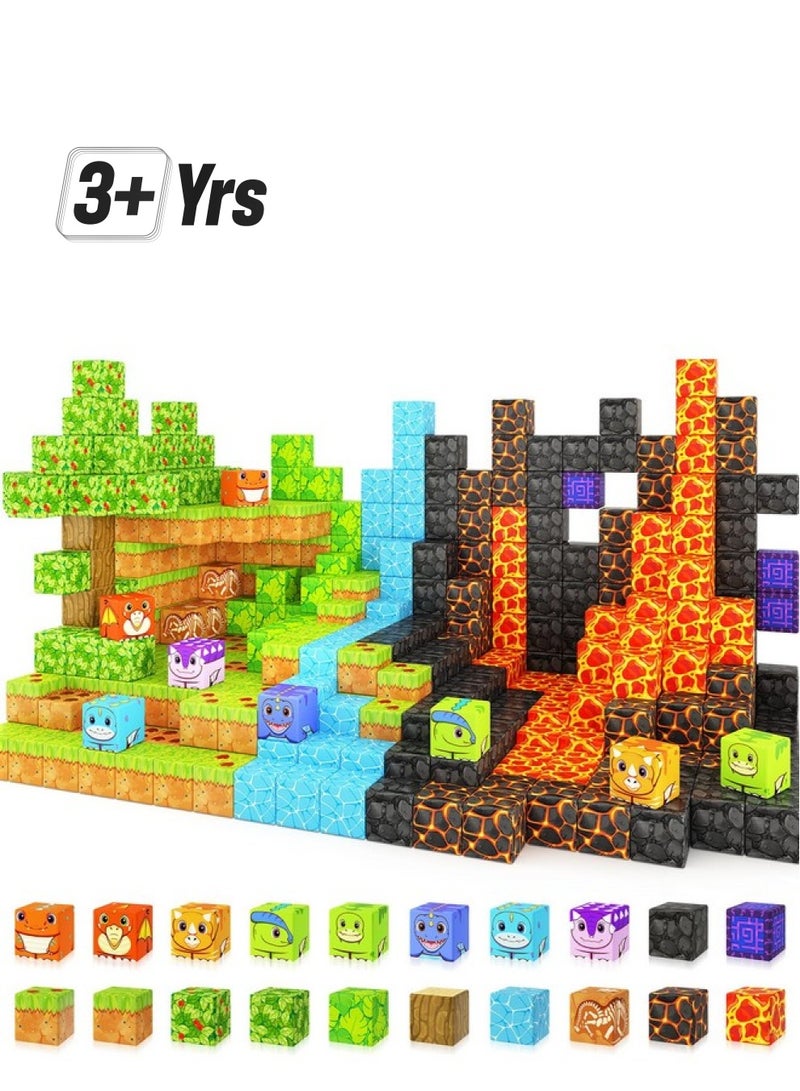 Coodoo Dinosaur Toys Magnetic Blocks - Build Mine Magnet World Dinosaur Adventure Set, Magnetic Building Blocks Outdoor Toddler Toys For 3+ Year Old Boys & Girls, Creative Jurassic Scenes Kids Toys Games - Image 1