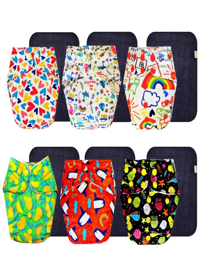 Dumbledo Premium Cloth Diaper with Black Insert (Pack of 6) | Hypoallergenic | Reusable & Washable | Adjustable Snaps | Perfect for Indian Summers | 3 Months - 3 Years | Unisex Baby - Image 1