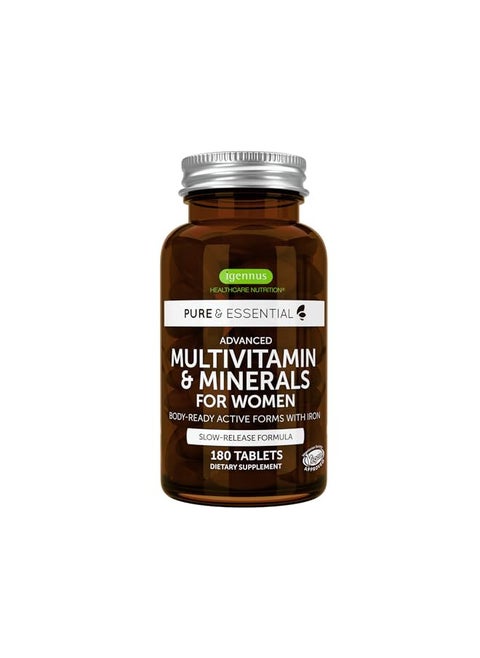 Pure & Essential Advanced Vegan Methylated Multivitamin & Minerals for Women with Iron, Folate, Clean Label, Non-GMO, Sustained Release, 180 Tablets