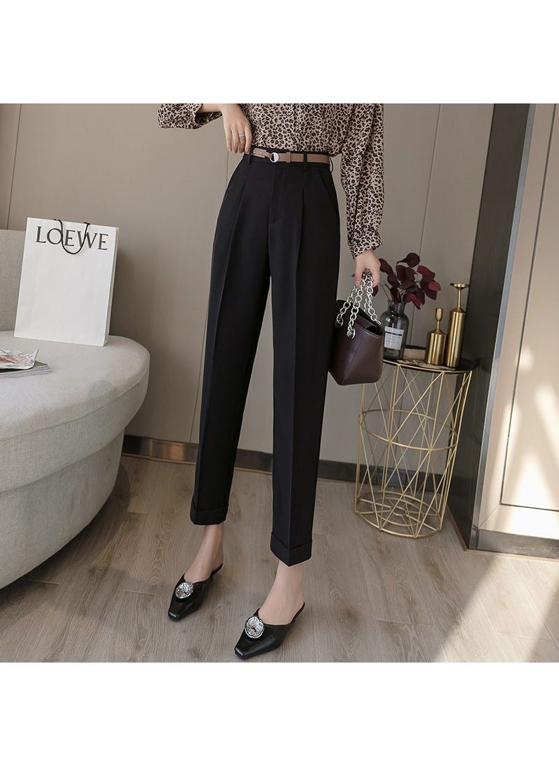 Generic High Waist Loose Straight Leg Casual Womens Trousers Spring Autumn High Waist Slimming Casual Suit Pants Drapey Professional Harem Pants Trendy Black  - Image 1