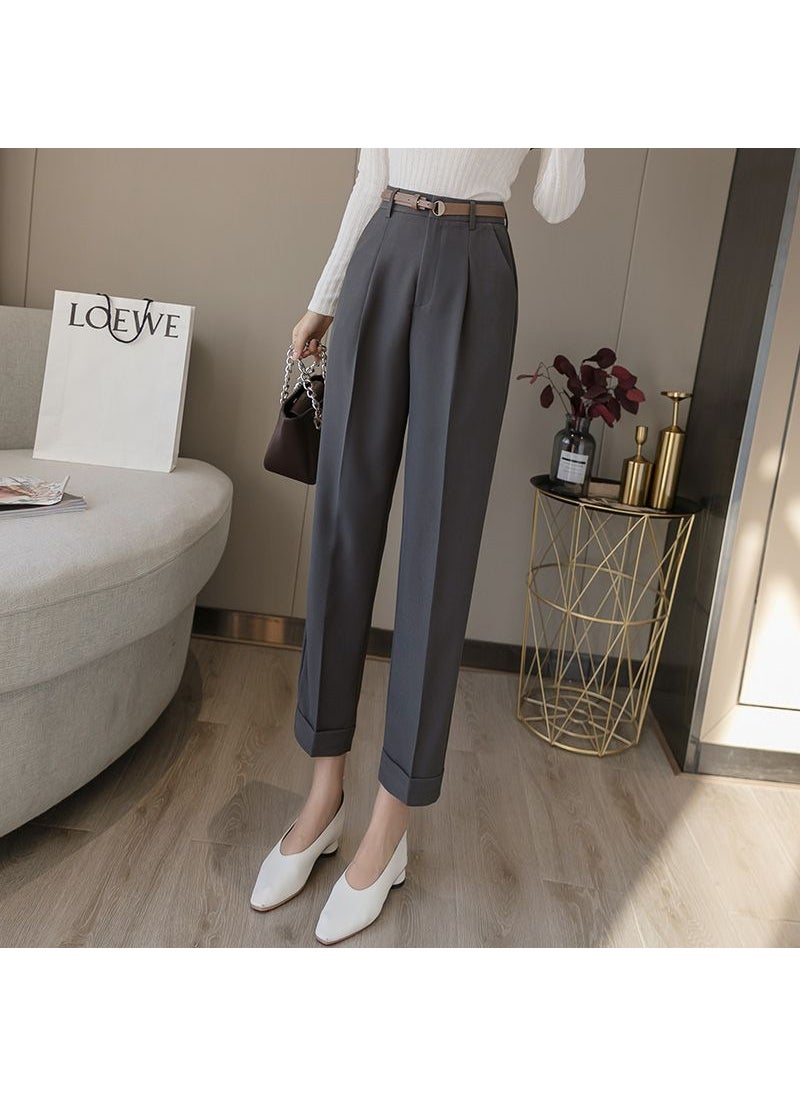 Generic High Waist Loose Straight Leg Casual Womens Trousers Spring Autumn High Waist Slimming Casual Suit Pants Drapey Professional Harem Pants Trendy Black  - Image 2