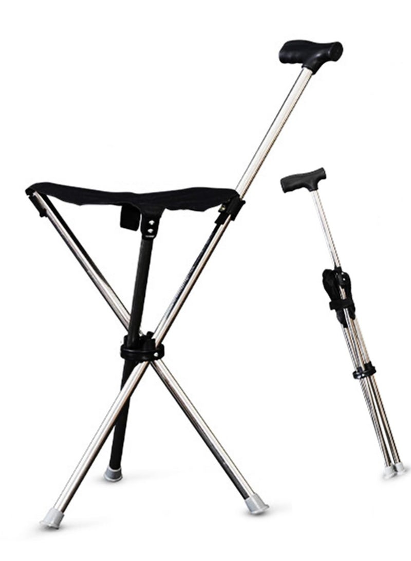 XiuWoo Folding Crutches with Seat, Portable Lightweight Aluminum Walking Cane, for Camping, Hiking, Easy Carry, black - Image 1