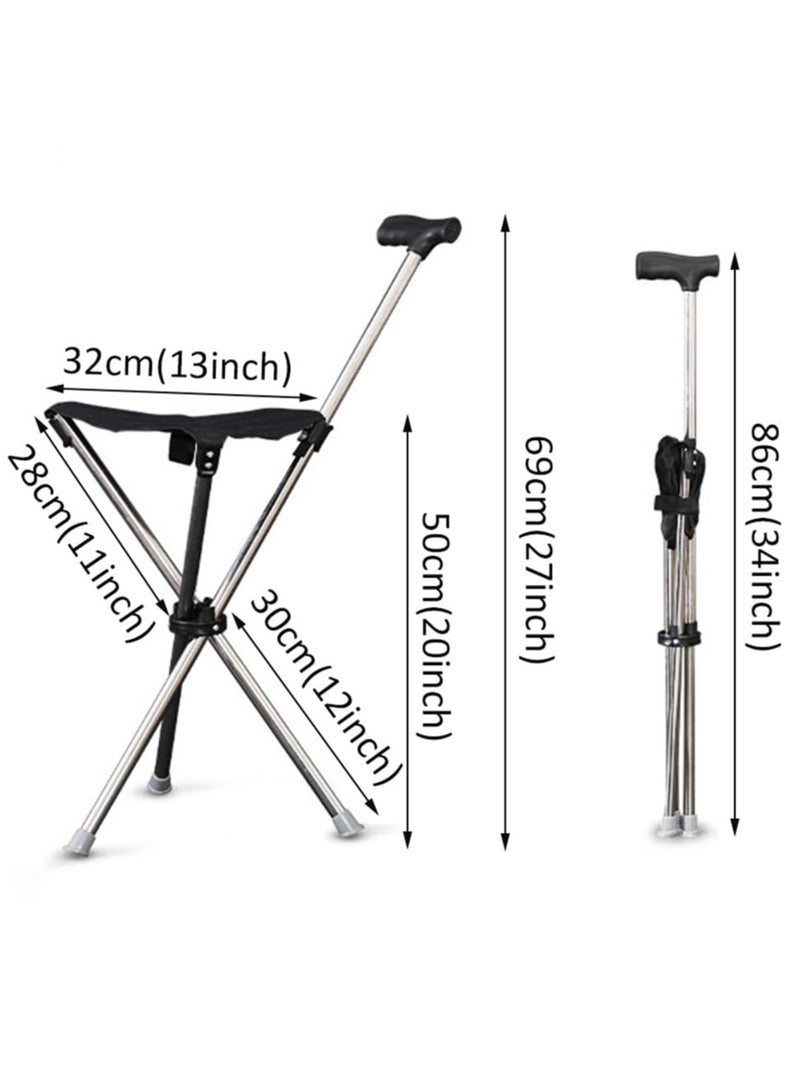 XiuWoo Folding Crutches with Seat, Portable Lightweight Aluminum Walking Cane, for Camping, Hiking, Easy Carry, black - Image 2