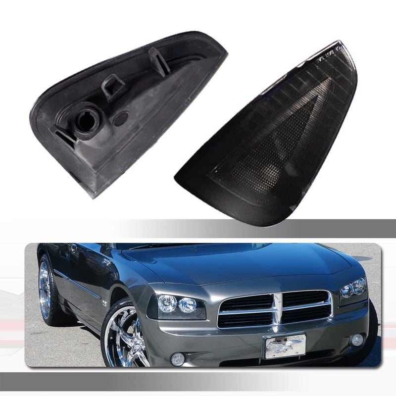Tonsya For 2006 2007 2008 2009 2010 Dodge Charger Sxt Rt Se Srt8 Assembly Replacement OEM Front Bumper Passenger Side Marker turn signal housing Smoked Lens Black housing