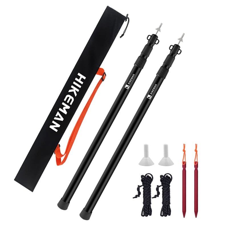 HIKEMAN Tent Poles Camping Poles for Tarp Awning Canopy Porch Sun Sails Tarpaulin Headroom Aluminium Adjustable Telescoping(2pcs,Black) - Image 1
