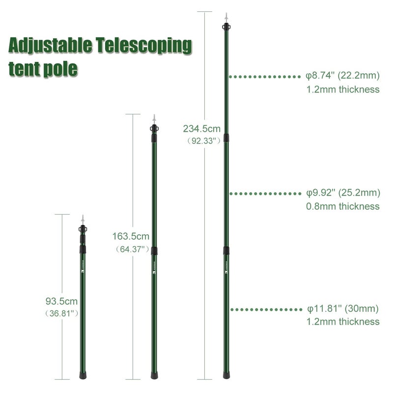 HIKEMAN Tent Poles Camping Poles for Tarp Awning Canopy Porch Sun Sails Tarpaulin Headroom Aluminium Adjustable Telescoping(2pcs,Black) - Image 2