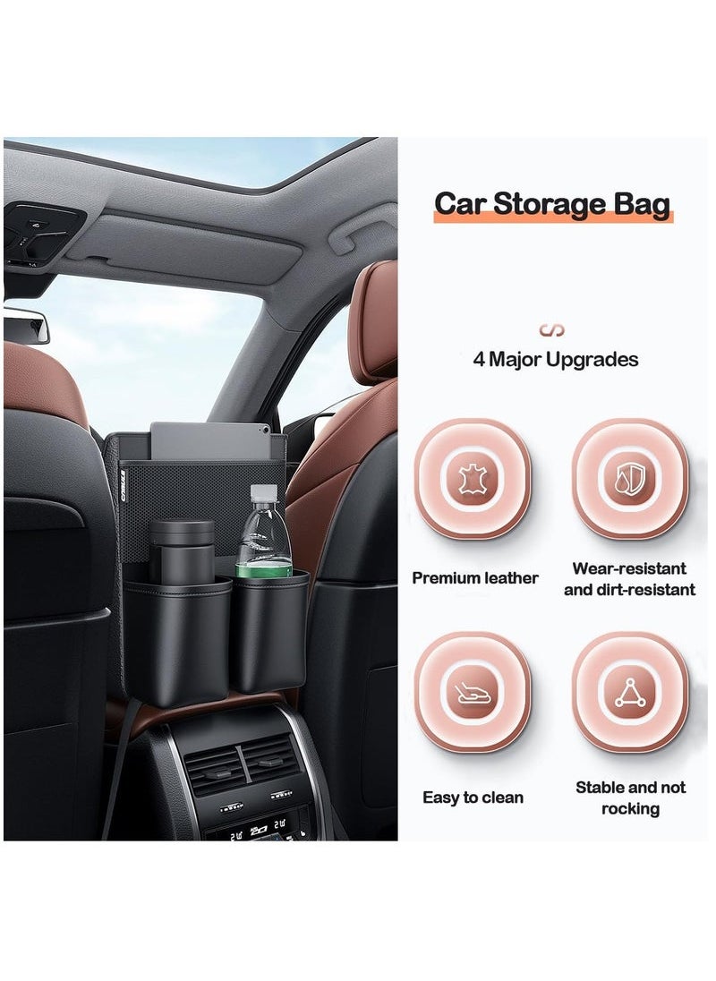Captaintech Seat Back Hanging Bag,Storage Bag for Cups, Paper Towels, and Small Items,Premium Waterproof PU Leather Car Seat Back Organizer, Seat Hanging Bag Universal for Car, Truck, SUV, Black  - Image 3
