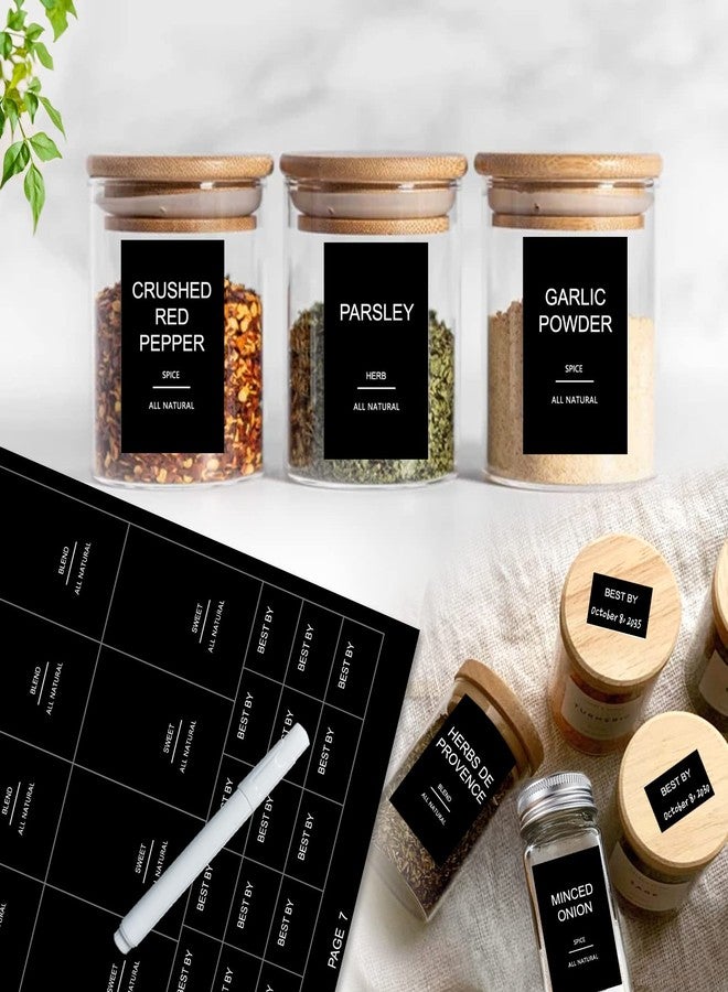 GPOVVIMX 191 Spice Jar Labels Preprinted Minimalist Stickers - Matte Black Waterproof Label - Fit Round or Rectangle Spice Jars - Herb Seasoning Kitchen Pantry Labels - Image 5