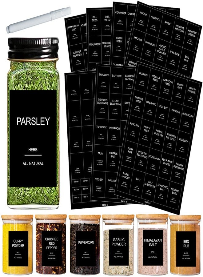GPOVVIMX 191 Spice Jar Labels Preprinted Minimalist Stickers - Matte Black Waterproof Label - Fit Round or Rectangle Spice Jars - Herb Seasoning Kitchen Pantry Labels - Image 1